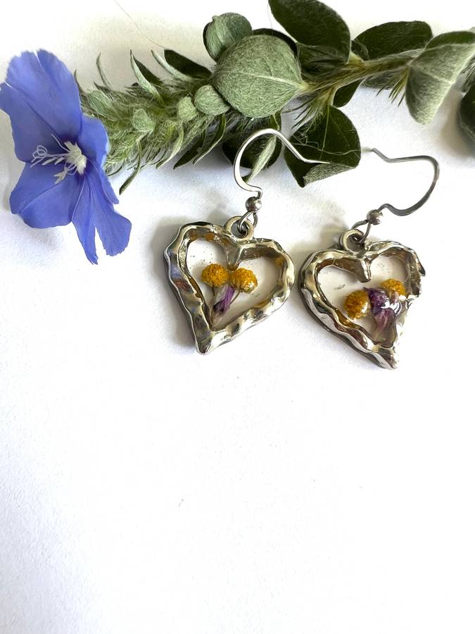 Tiny Spiky Purple Gorse Fynbos in Dainty Heart Frame