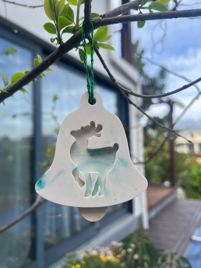 Christmas Bell Ornament with carved Deer
