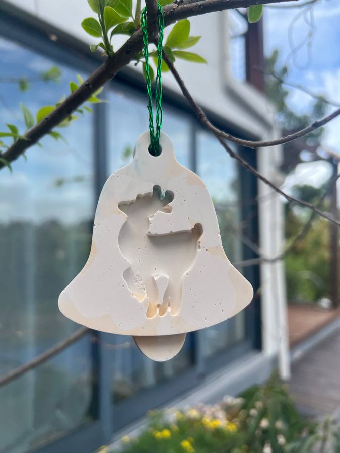 Christmas Bell Ornament with carved Deer