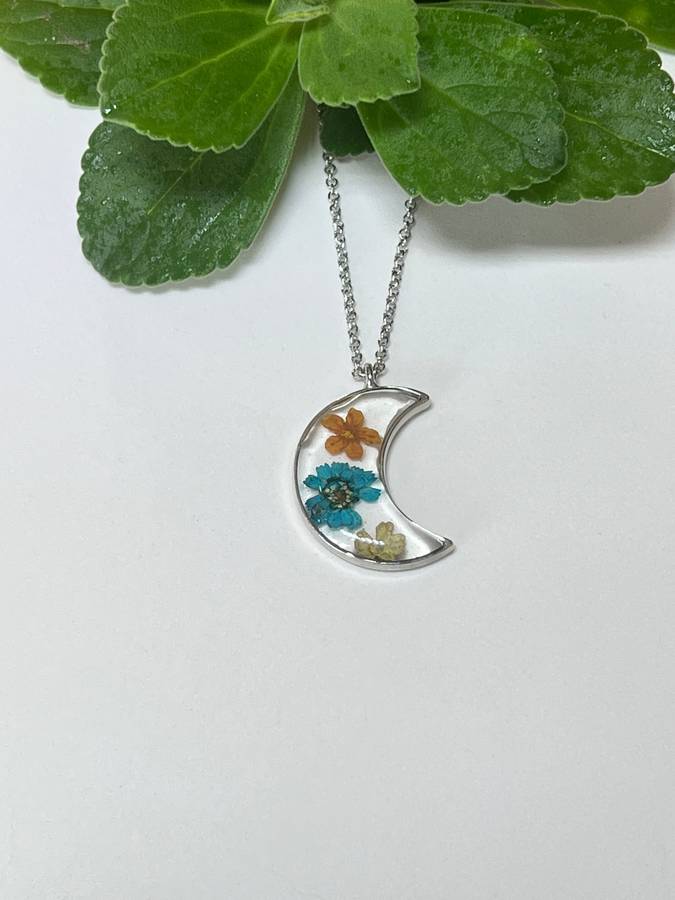Fynbos and Leaf Moon Shape Resin Jewellery