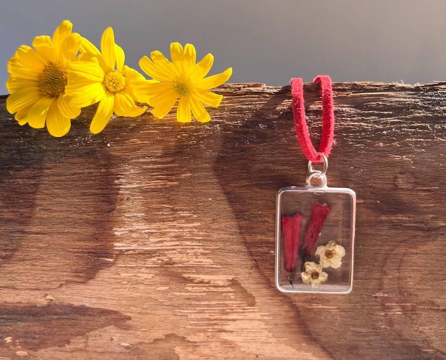 Fynbos Blast Rectangle Silver Frame Resin Jewellery