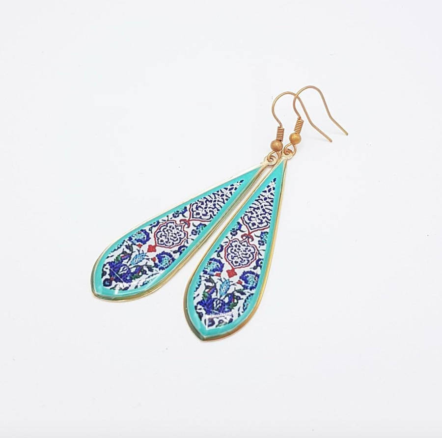 Turquoise Ottoman Long Drop Earrings