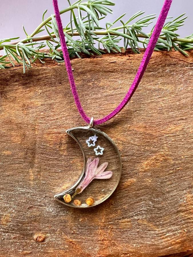 Fynbos and Leaf Moon Shape Resin Jewellery
