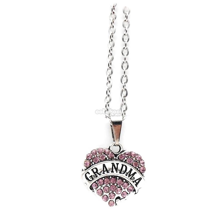 Grandma / Heart Diamante Necklace / Various Colours - Purple
