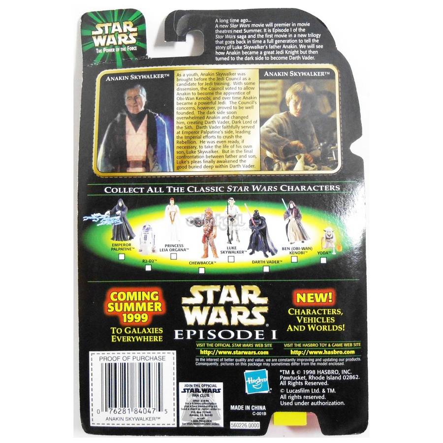 Star Wars / Anakin Skywalker / POTF Collection / 1999 Hasbro 3.75 Inch Action Figure / MOC