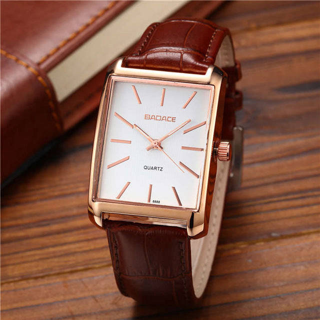 BADACE Leather Strap Men Watch Sport Business Hours Quartz Waterproof Clock Mens Watc... - rose gold