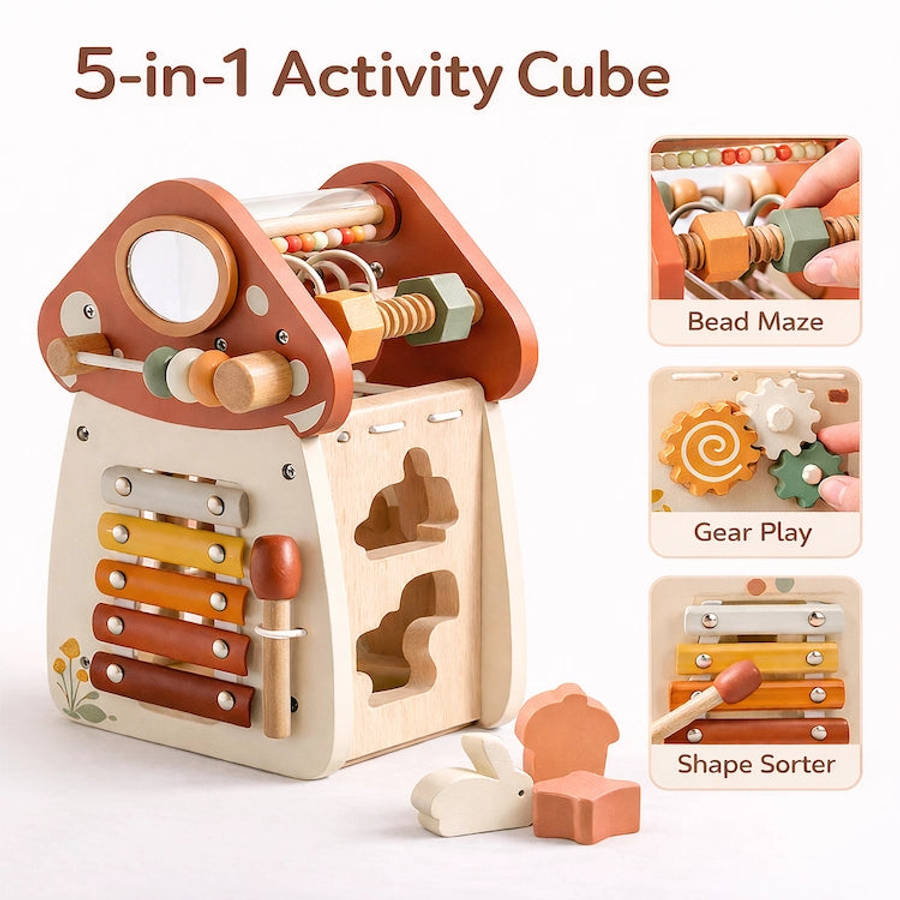 5 in 1 Mushroom Wooden Activity Cube