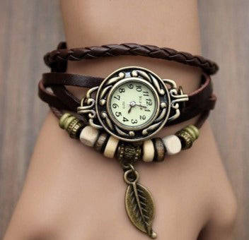 Multicolor High Quality Women Genuine Leather Vintage Quartz Dress Watch Bracelet Wristwa... - Brown