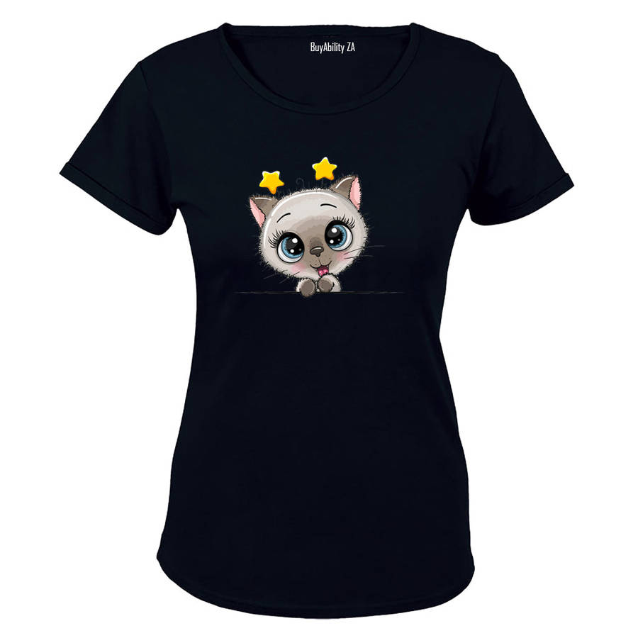 Peeking Kitten - Stars - Ladies - T-Shirt