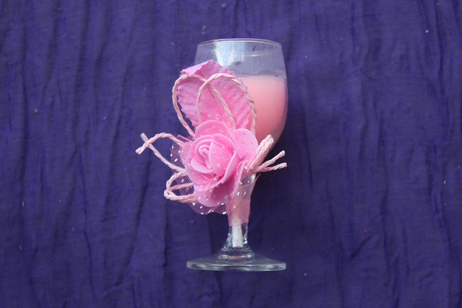 Mini Wine Glass Scented Candles, Pink with Rose Aroma