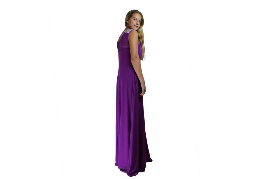 Long Purple Evening Dress with Silver Sparkle - L