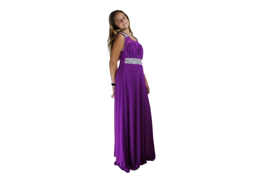 Long Purple Evening Dress with Silver Sparkle - L