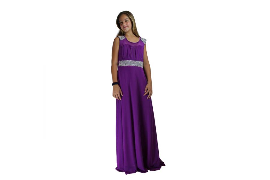 Long Purple Evening Dress with Silver Sparkle - L