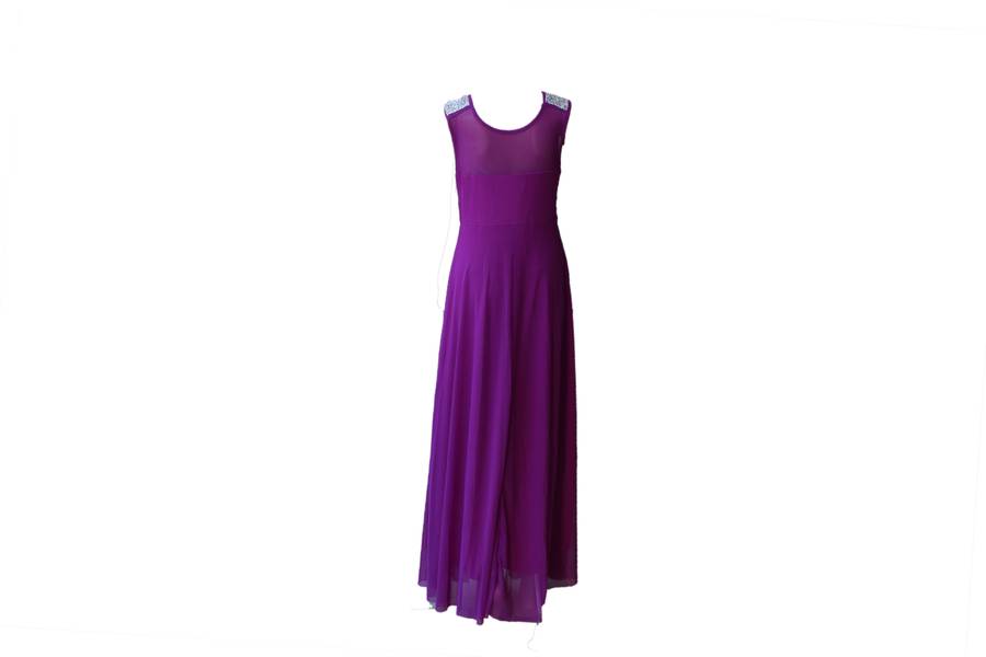 Long Purple Evening Dress with Silver Sparkle - L