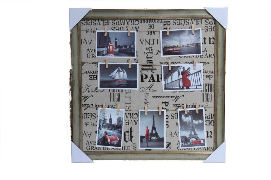 Peg line Brown & Gold Photo Frame (7 Photos) - with Paris wording background (550mm x 550mm)
