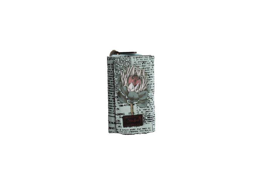Blue Compact Purse with Newspaper Design & Protea Detail (150mm x 90mm)
