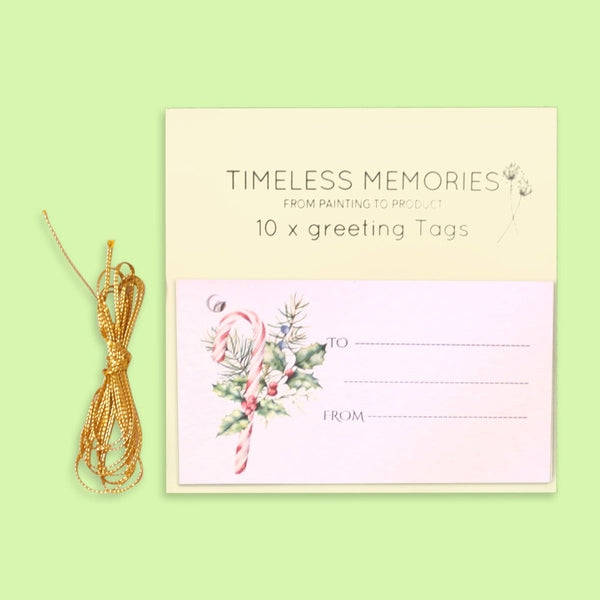Candy Cane with Flower Christmas Greeting Tag Pack