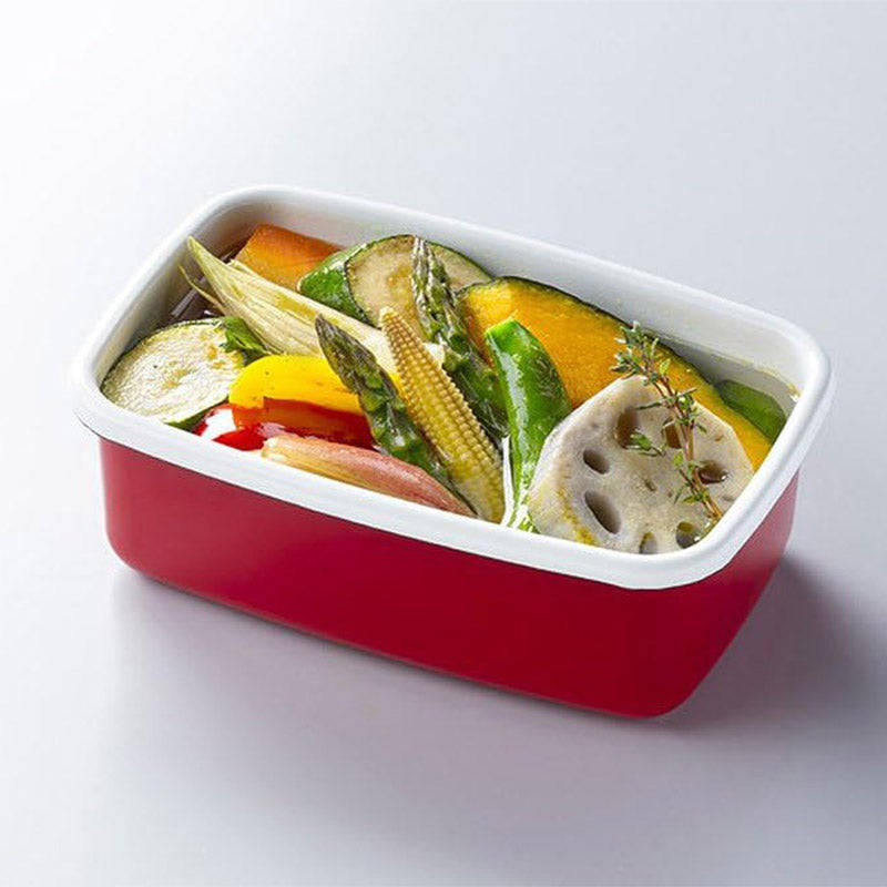 Enamel Rectangular Food Container Butter Dish with Plastic Lid (for 250g butter)