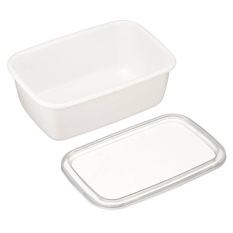 Enamel Rectangular Food Container Butter Dish with Plastic Lid (for 250g butter)