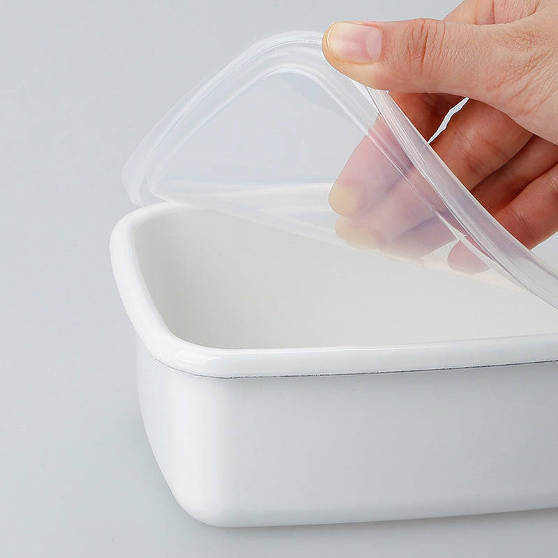 Enamel Rectangular Food Container Butter Dish with Plastic Lid (for 250g butter)