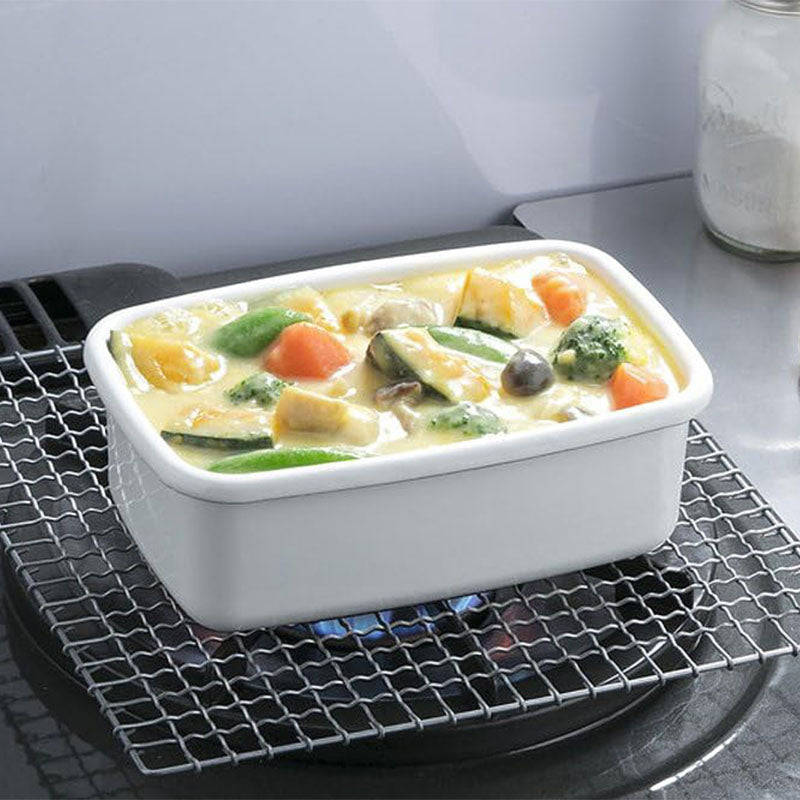 Enamel Rectangular Food Container Butter Dish with Plastic Lid (for 250g butter)