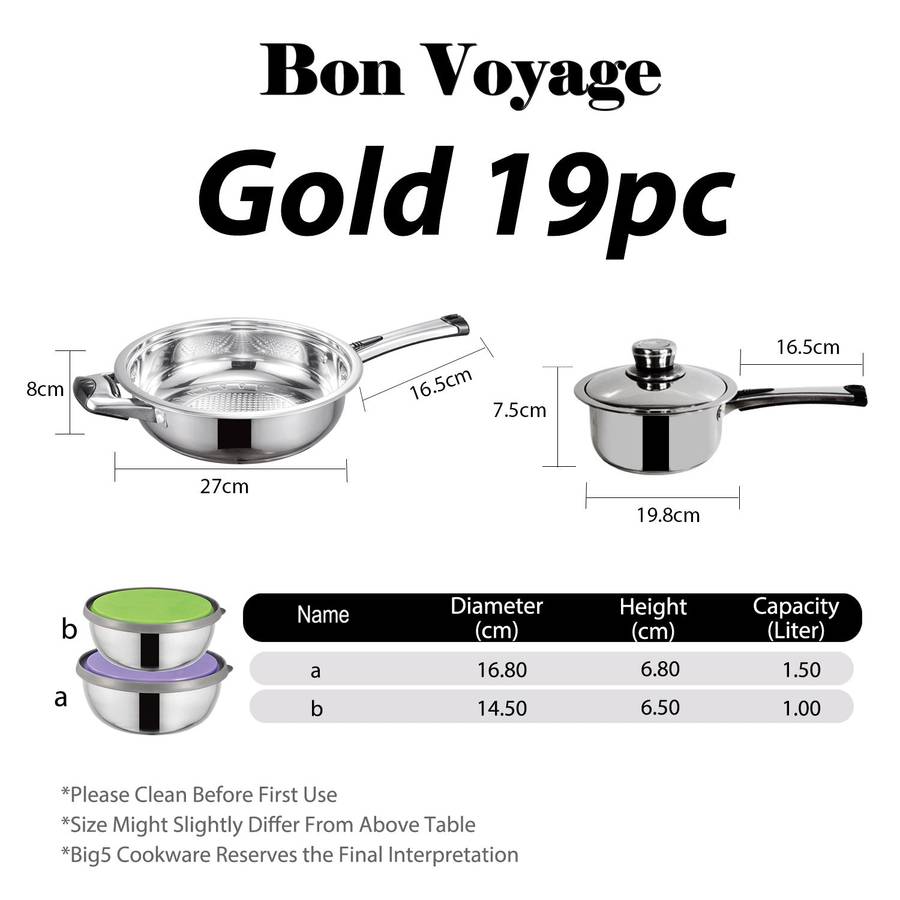 Bon Voyage Gold 19 Piece Stainless Pots Set