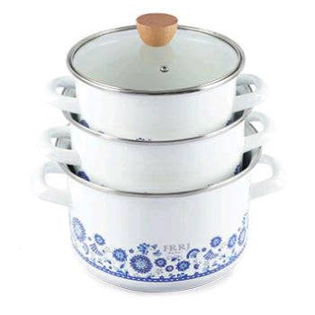 Premier Quality Enamel Blue Flower White Casserole Pot - 18/20/22cm 6pc set