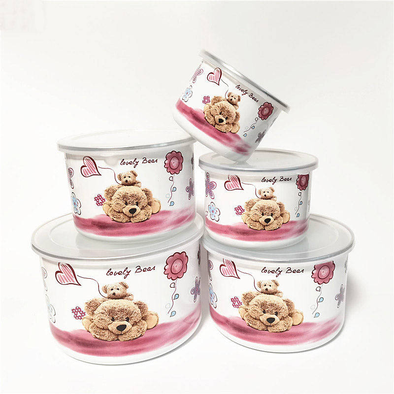 Agate Enamel Round Storage Box Set 10 Piece (5 bowls & 5 lids) - Tall Version