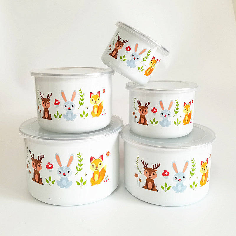Agate Enamel Round Storage Box Set 10 Piece (5 bowls & 5 lids) - Tall Version