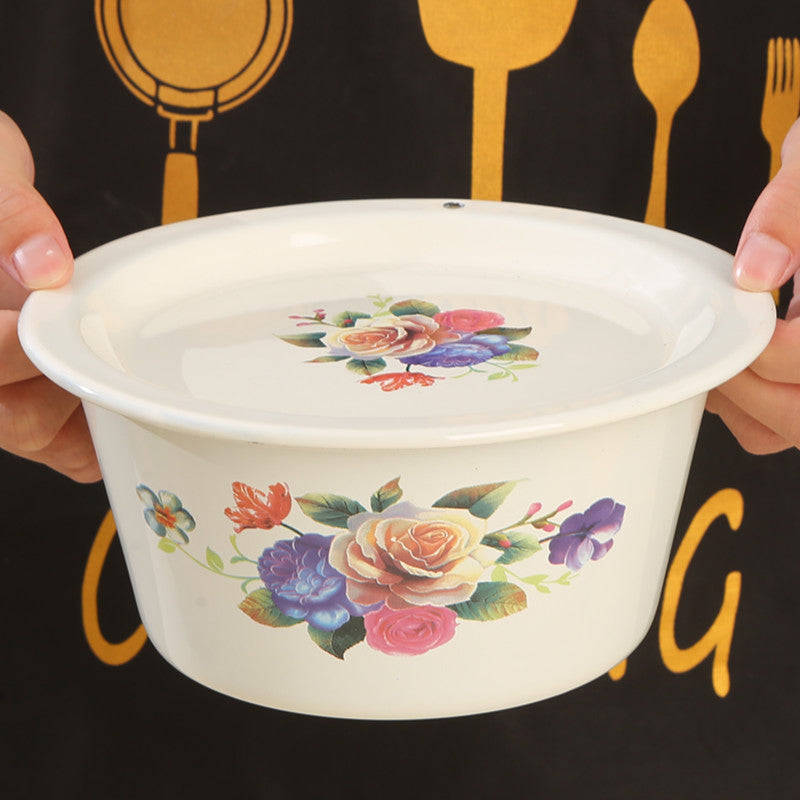 Agate Enamel Multi-Purpose Deep Mixing Bowl with Flat Lid 4L