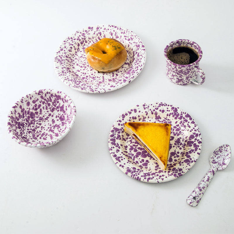 Big5 Marble Splatter Purple Enamel Dinner Set Mug Plate Spoon Bowl Camping (each unit price is fo...
