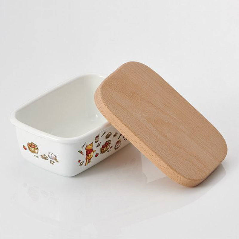 Winnie/HelloKitty Quality Enamel Rectangular Butter Dish Butter Keeper with Wood Lid