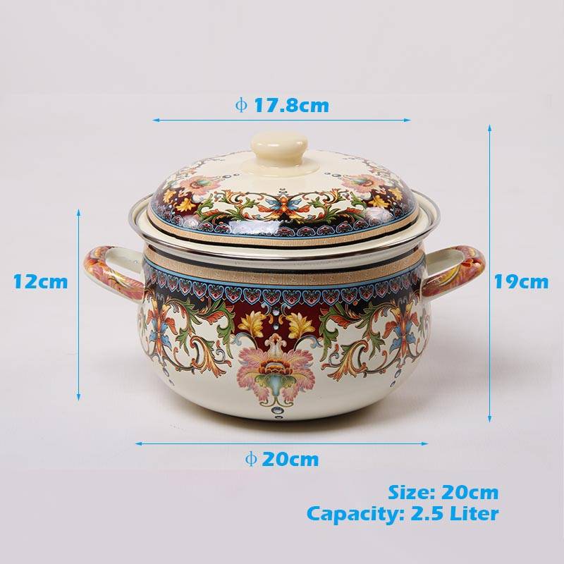 Agate Enamel Classic Flowers Stockpot Stew Pot Casserole - 20 cm