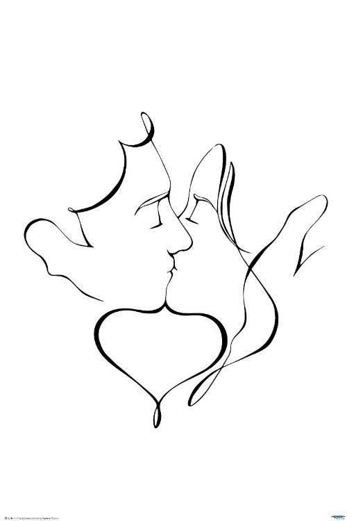 The Kiss Black line art poster