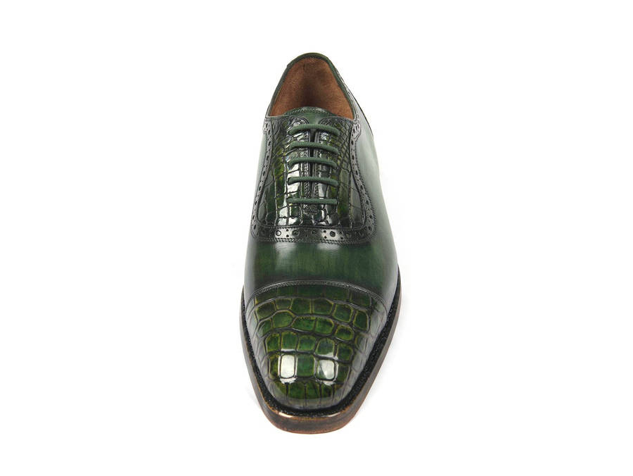 Paul Parkman Green Genuine Crocodile & Calfskin Captoe Oxfords (ID#845-GRN) - EU 41 - US 8 / 8.5