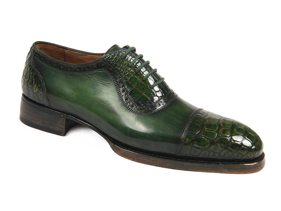 Paul Parkman Green Genuine Crocodile & Calfskin Captoe Oxfords (ID#845-GRN) - EU 41 - US 8 / 8.5