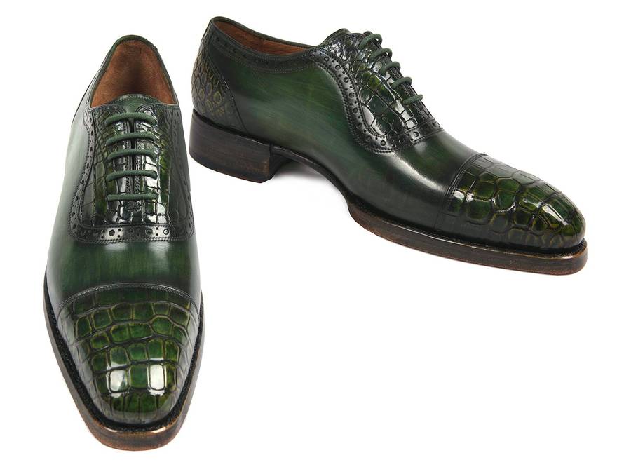 Paul Parkman Green Genuine Crocodile & Calfskin Captoe Oxfords (ID#845-GRN) - EU 41 - US 8 / 8.5
