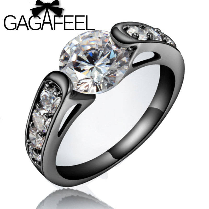 Hearts and Arrows Black Gold Filled AAA Cubic Zirconia Wedding Rings - 9