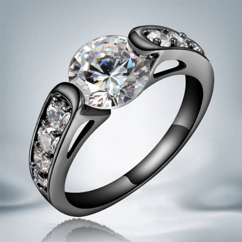 Hearts and Arrows Black Gold Filled AAA Cubic Zirconia Wedding Rings - 9