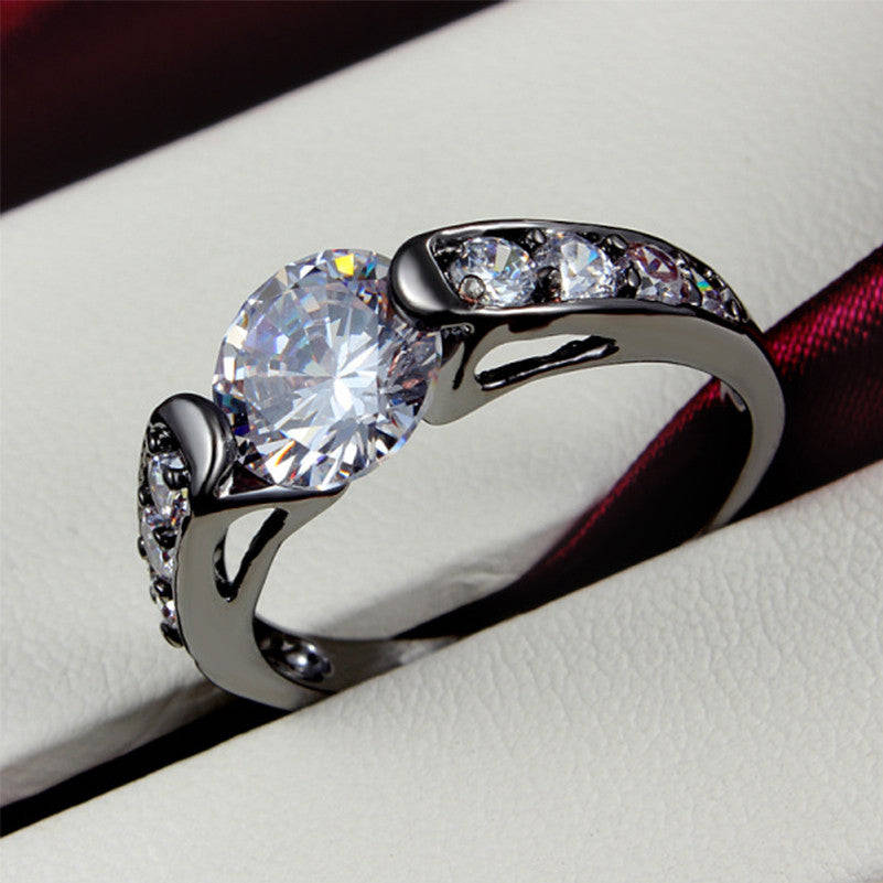 Hearts and Arrows Black Gold Filled AAA Cubic Zirconia Wedding Rings - 9