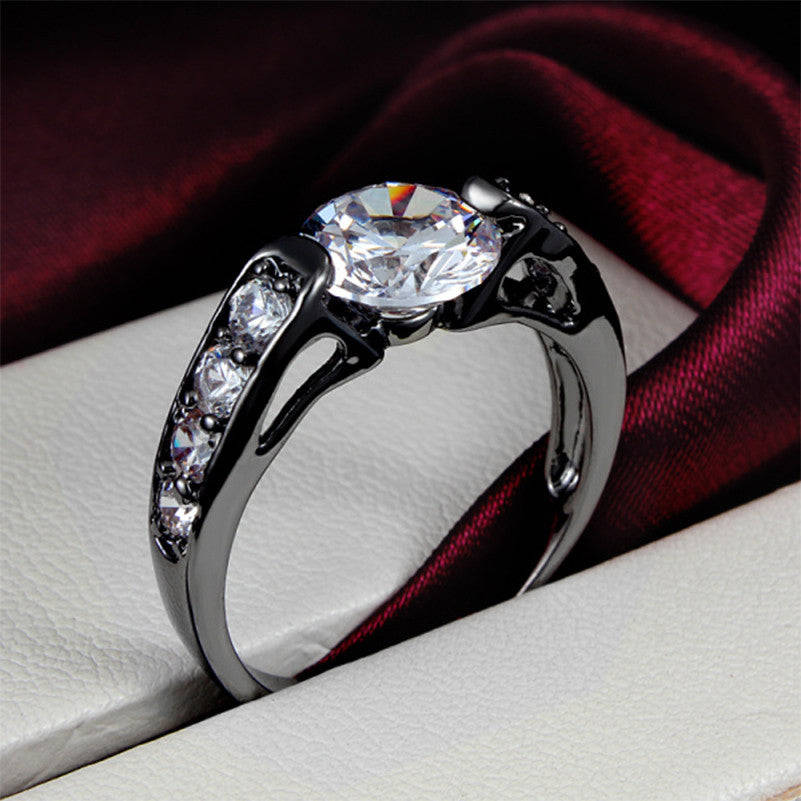 Hearts and Arrows Black Gold Filled AAA Cubic Zirconia Wedding Rings - 9