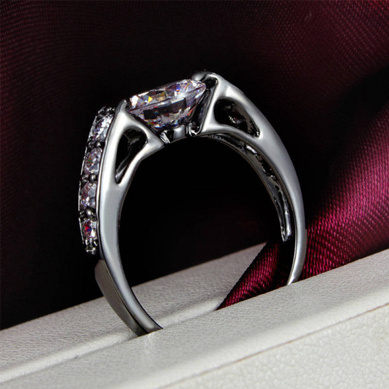 Hearts and Arrows Black Gold Filled AAA Cubic Zirconia Wedding Rings - 9