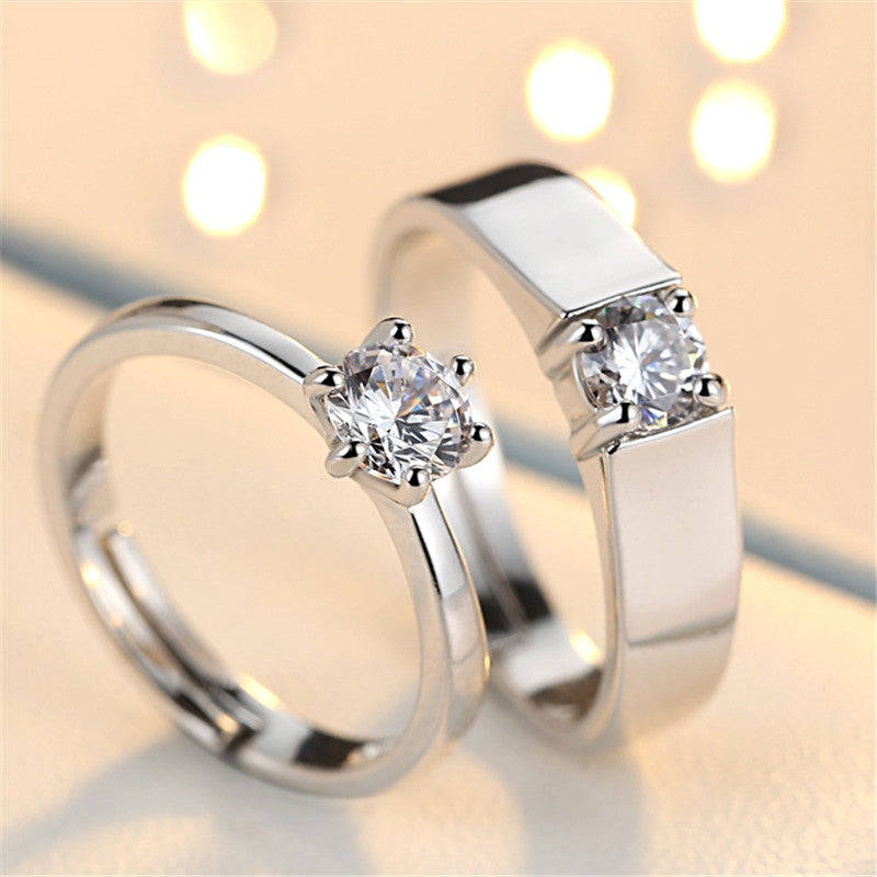 Crystal Adjustable Couples Rings - Resizable / Male and Female set
