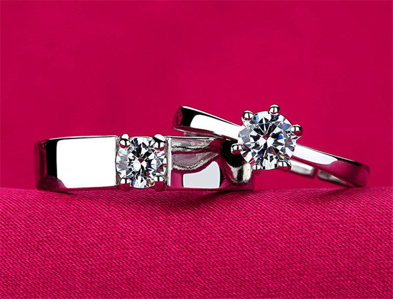 Crystal Adjustable Couples Rings - Resizable / Male and Female set