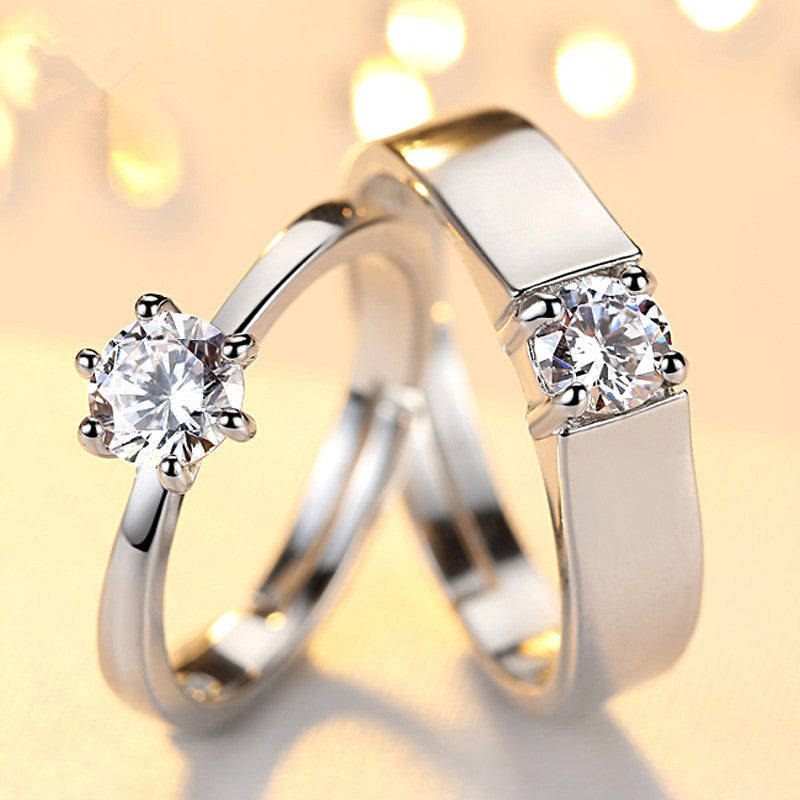 Crystal Adjustable Couples Rings - Resizable / Male and Female set