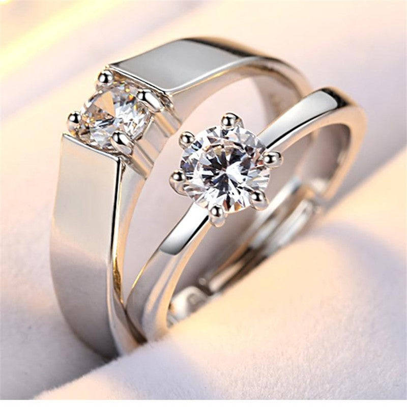 Crystal Adjustable Couples Rings - Resizable / Male and Female set
