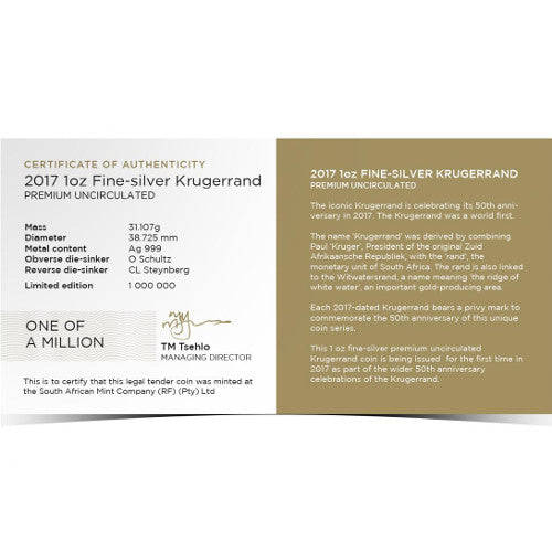 ##CrAzY WeDnEsDaY##2017 Krugerrand 1oz Fine-Silver Premium Uncirculated##XMAS GIFT##