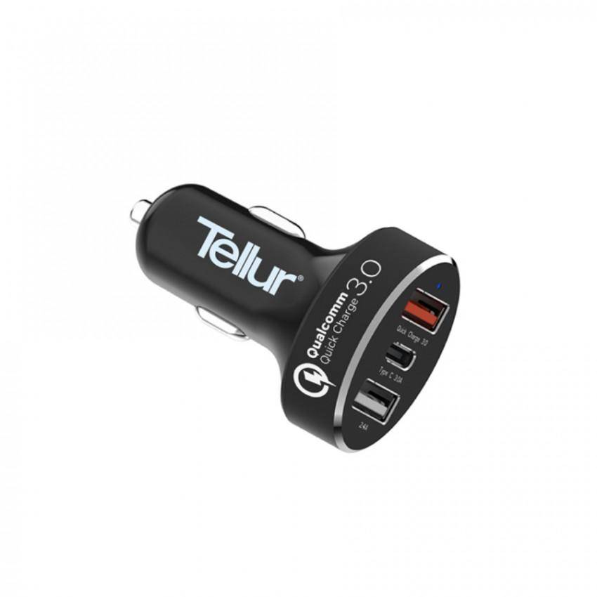 Tellur Car Charger QC 3.0 3 USB ports (1 port QC 3.0 + 1 port 2.4A + 1 port T... - Black / TLL151051