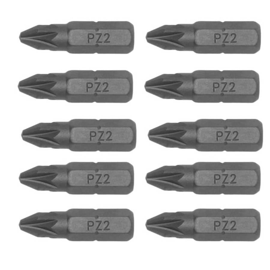 10PC 1/4inch Hex Drive PZ2 Pozidriv Bit 25MM