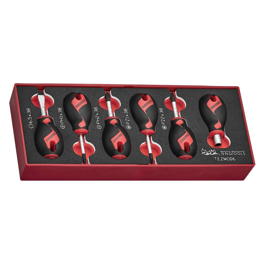 STUBBY SCREWDRIVER SET FOAMX2 6 PIECES